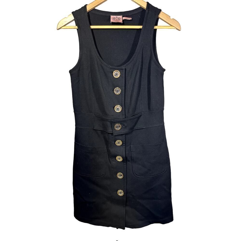 JUICY COUTURE Women's Y2K Sleeveless Button Front Mini Jumper Dress Black Small